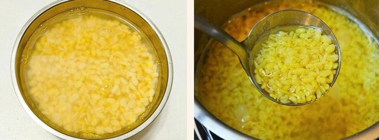 Cách nấu chè đậu xanh đánh nước cốt dừa: Ngâm và nấu đậu xanh