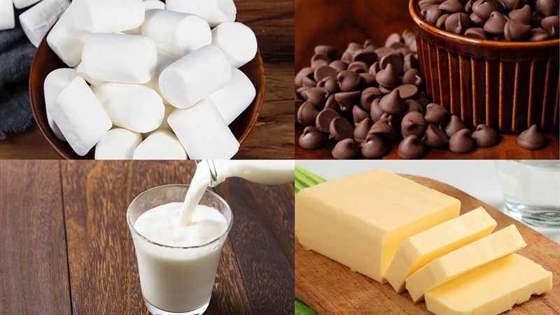 Nguyên liệu món ăn kem vị kẹo marshmallow socola chips