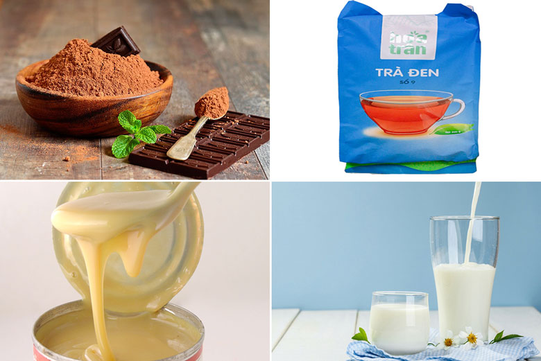 Cách làm trà sữa cacao gồm nguyên liệu sau