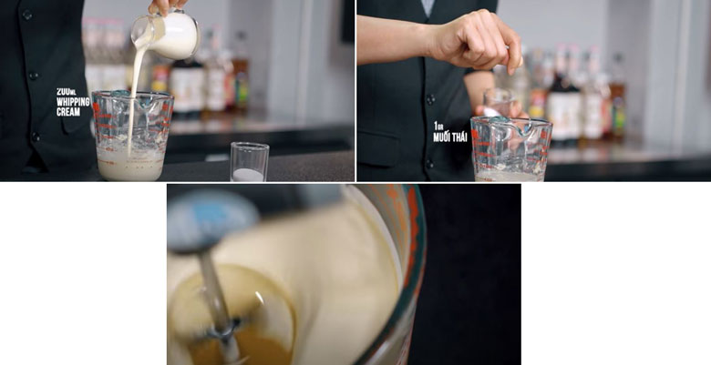Cách làm kem cheese trà sữa thêm whipping cream với muối thái