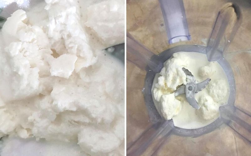Xay hỗn hợp sữa và bơ bằng máy xay sinh tố