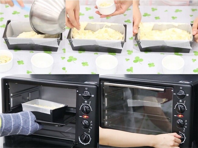 Tiến hành nướng bánh bông lan bằng lò nướng trong 50 phút
