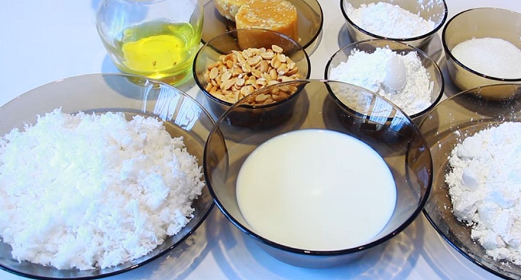 Nguyên liệu món ăn bánh bao chỉ nhân dừa đậu phộng