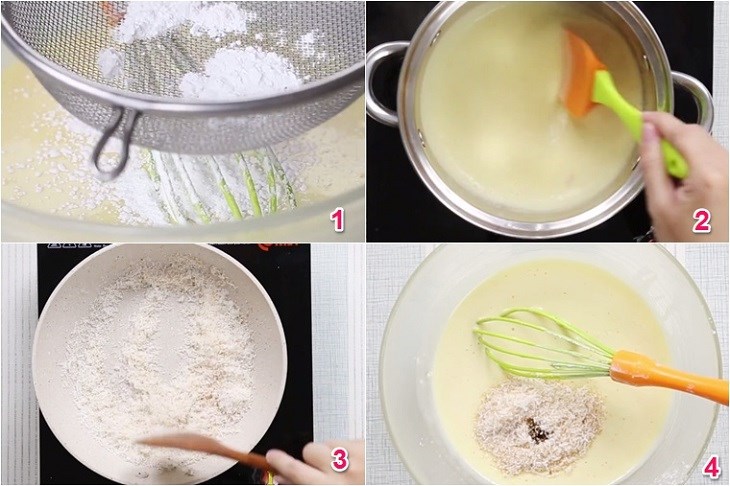 Bước 2 Trộn bột năng và rang cơm dừa Kem dừa bằng máy xay sinh tố