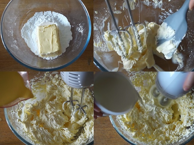 thao tác trộn hỗn hợp kem bắp làm nhân bánh