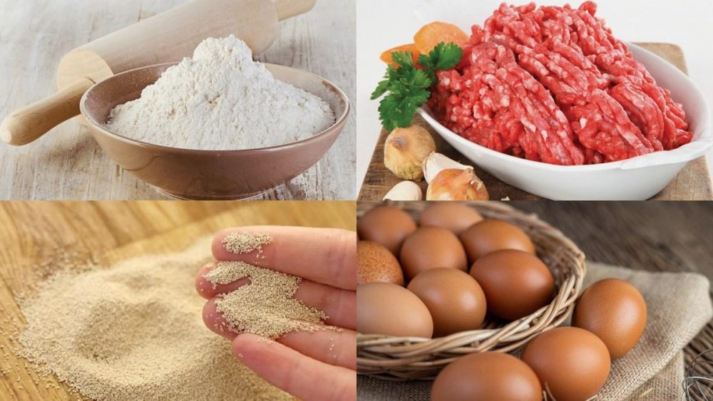 Nguyên liệu đồ ăn bánh bao nhân thịt trứng và nhân thịt miến