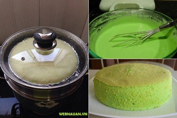 cách thực hiện bánh bông lan hấp lá dứa