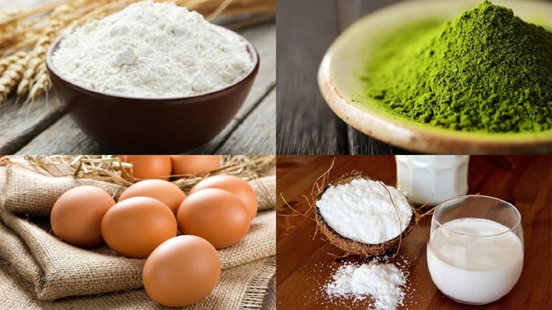 Nguyên liệu thức ăn bánh bao trà xanh xao nhân kem trứng