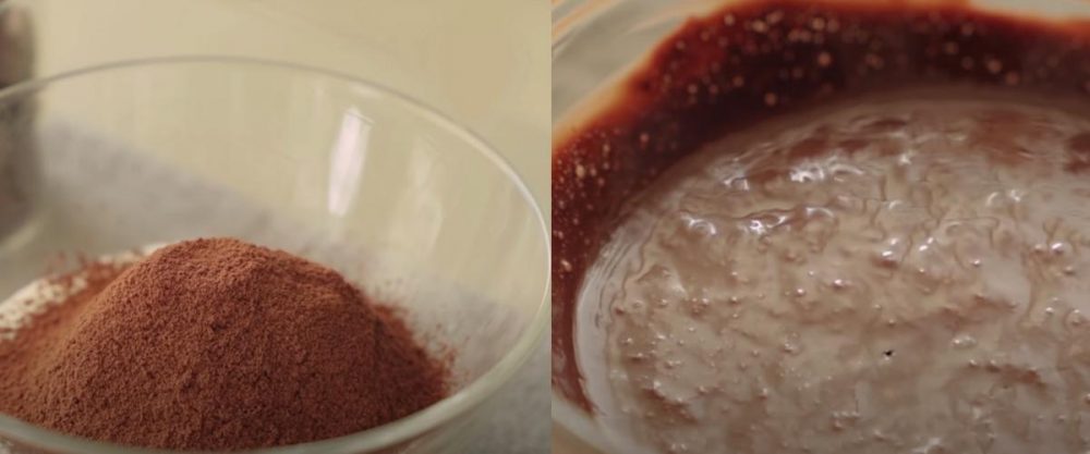Bước 1 Khuấy trộn bột cacao và Whipping Cream Mousse socola không cần gelatin