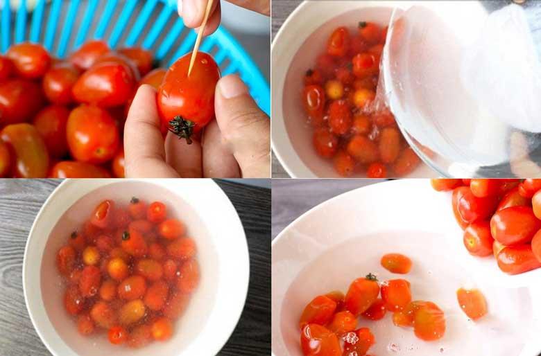 Cách làm mứt cà chua bi: Sơ chế cà chua bi
