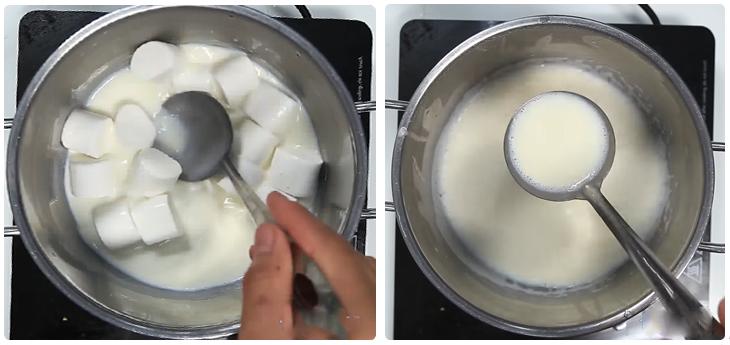 Bước 3 Khuấy tan kẹo Mashmallow Pudding sữa kẹo xốp Mashmallow