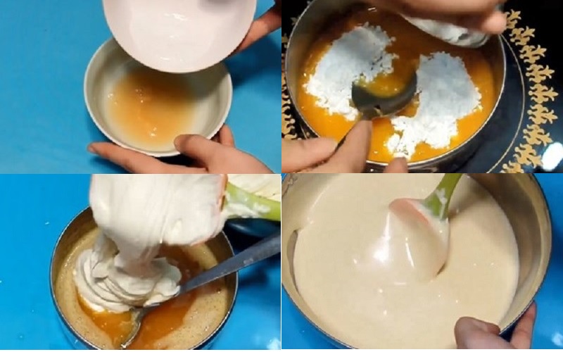 Trộn đều kem phô mai với lòng đỏ trứng gà vào whipping cream