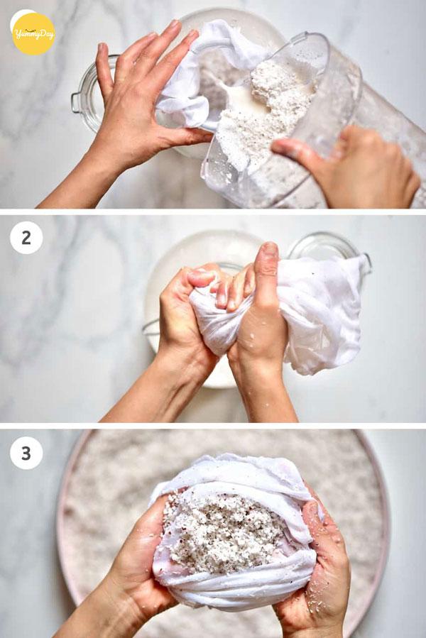 Lượt lấy nước cốt dừa bằng vải
