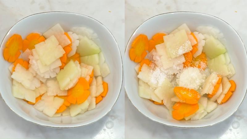 Sơ chế cà rốt, củ cải trắng và su hào