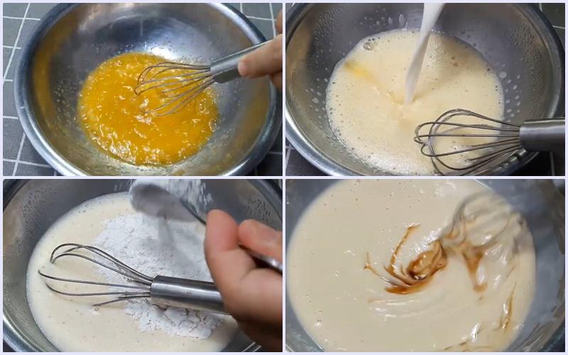 Trộn trứng với bột