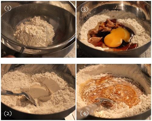 Trộn bột mì, trứng, bơ đậu phộng, nước đường làm vỏ bánh trung Thu