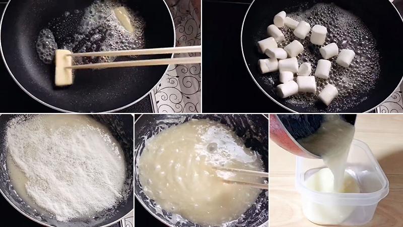 Bước 2: Làm nhân kẹo Marshmallow sữa dừa
